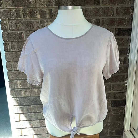Rachel Zoe 100% Linen Short Sleeve top with botton back and tie front size XL - Picture 2 of 11